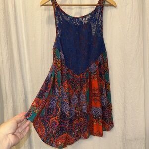 Free People Count Me In Trapeze Dress Tunic Size Medium Boho Artsy Colorful